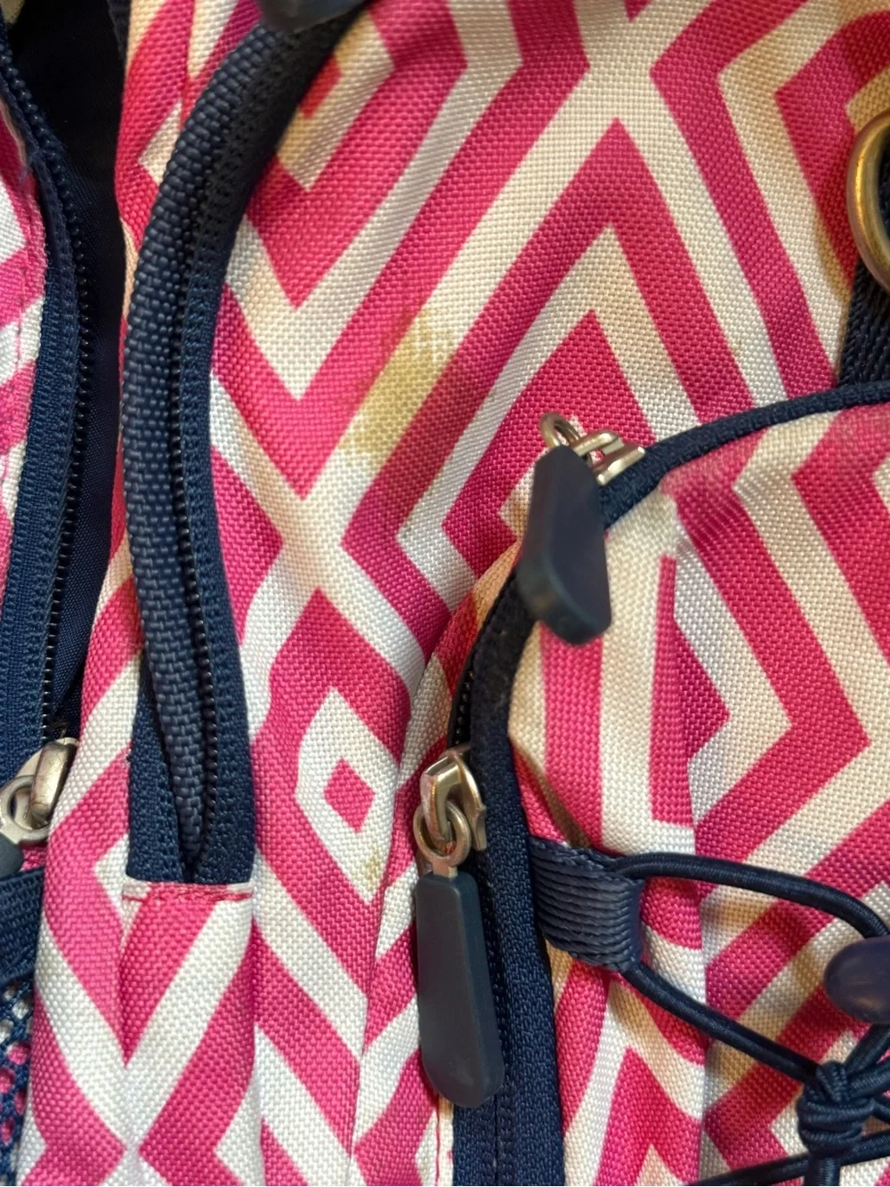 Pottery Barn Teen Pink Geometric Backpack with Navy Trim